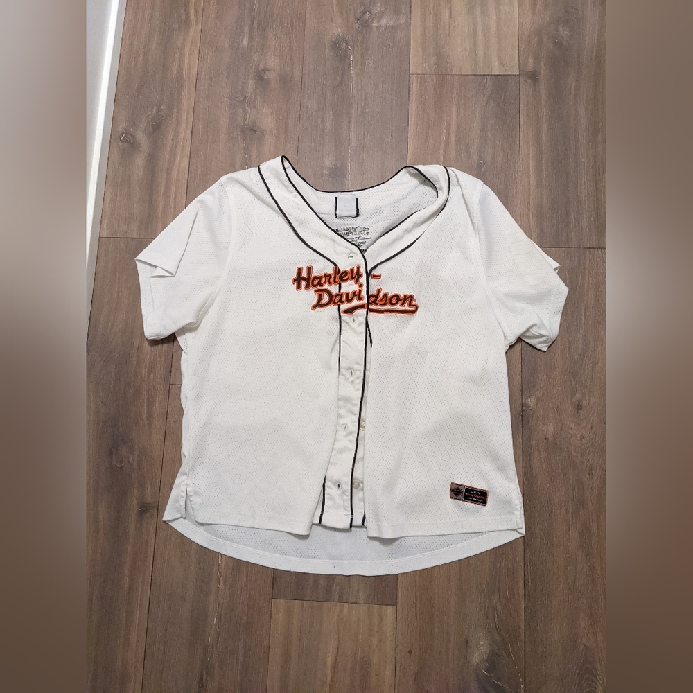 Harley Davidson Baseball Ladies Jersey Size 2W White